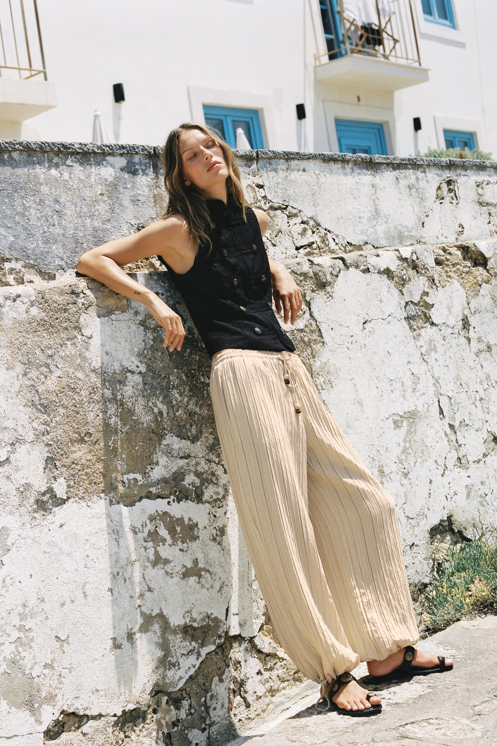 STRIPED WIDE LEG PANTS WITH ELASTIC WAIST
